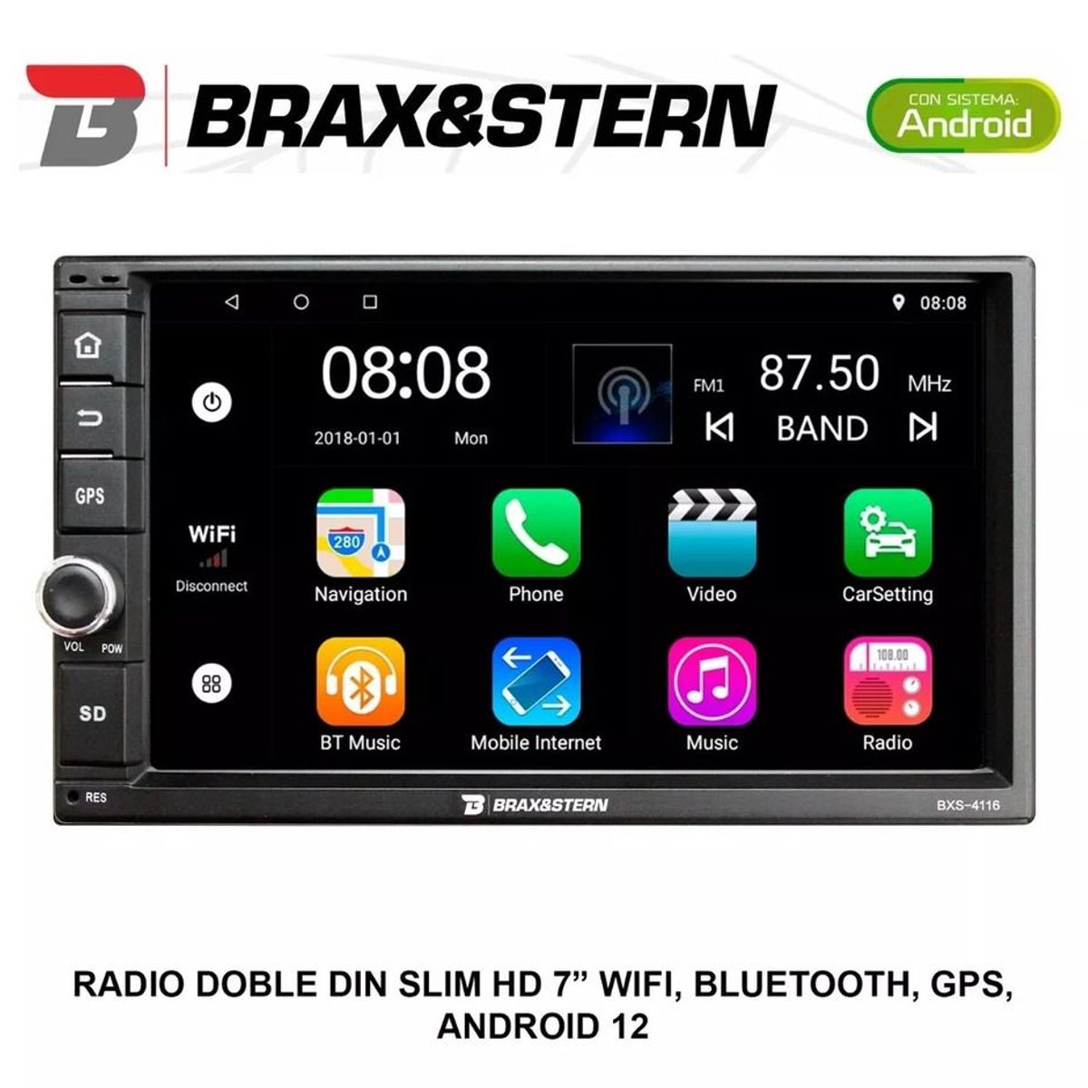 B BRAX&STERN - Radio Carro Android WIFI GPS Bluetooth Pantalla 7" 2 Din Brax&Stern