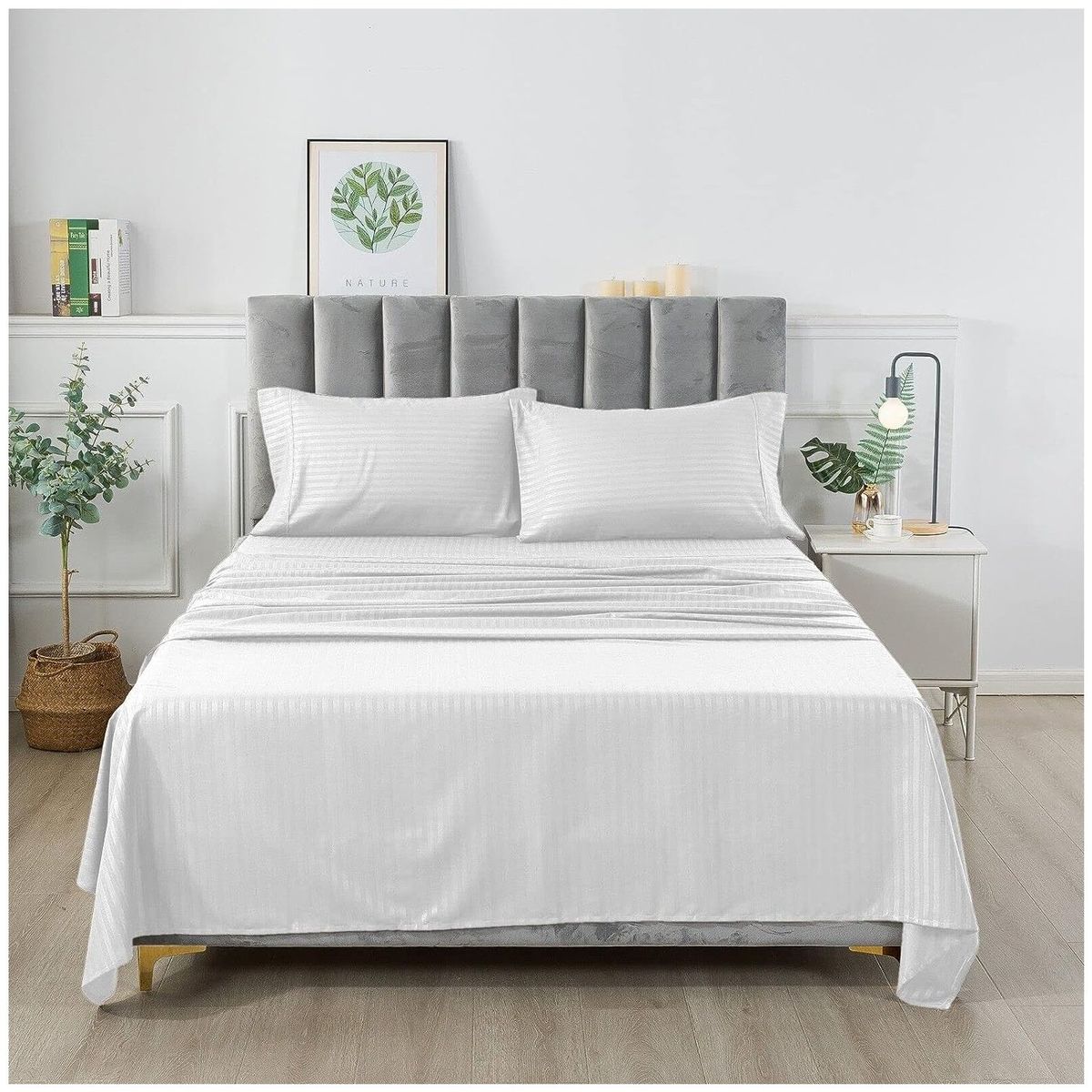 HAPPY BEAR - Juego Sabanas King Microfibra Blanco Líneas