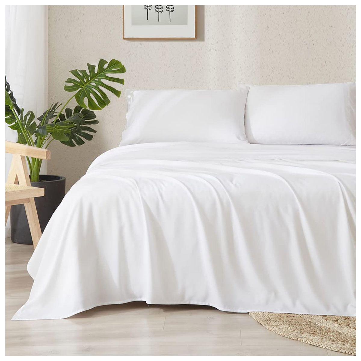 HAPPY BEAR - Juego Sabanas Doble Microfibra Blanco Liso