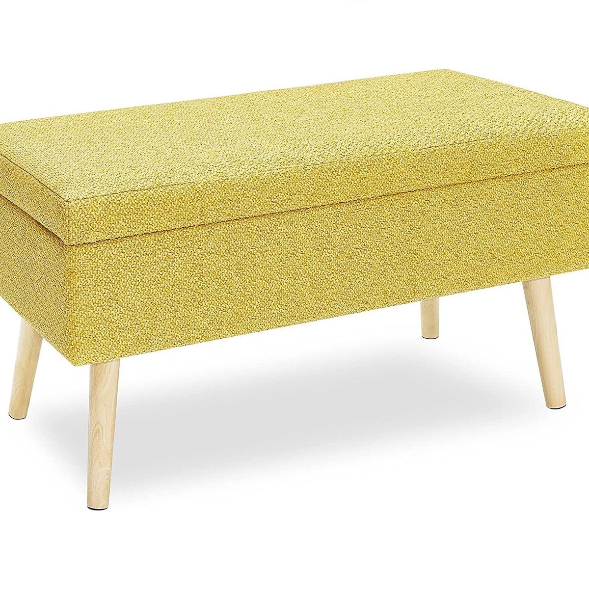 BANZAY - Puff Baul Sala o Pie de Cama Patas en Madera Natural - Mostaza