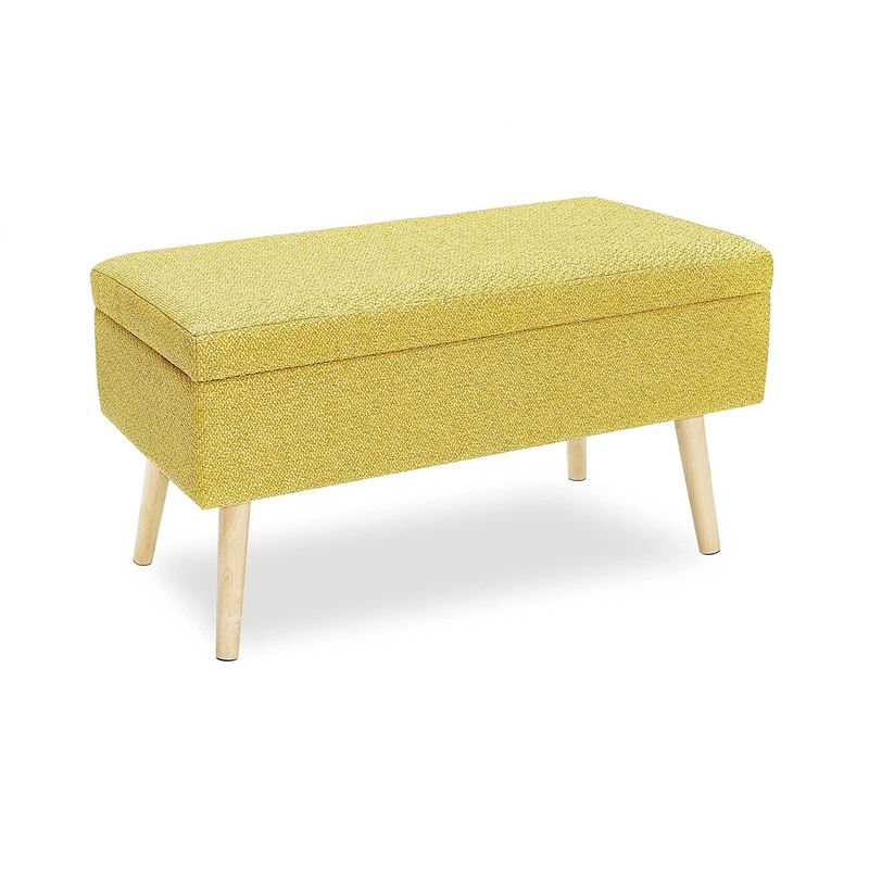 BANZAY - Puff Baul Sala o Pie de Cama Patas en Madera Natural - Mostaza