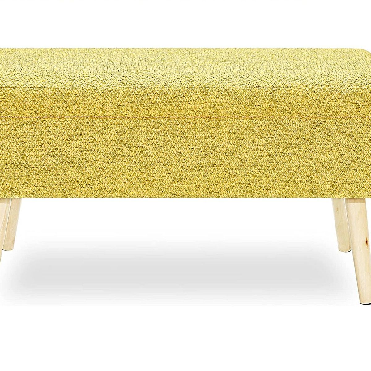 BANZAY - Puff Baul Sala o Pie de Cama Patas en Madera Natural - Mostaza