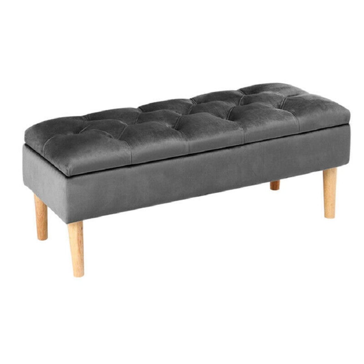 BANZAY - Puff Baúl 1 Puesto Microfibra Almacenamiento Patas Madera Capitoneado Banzay