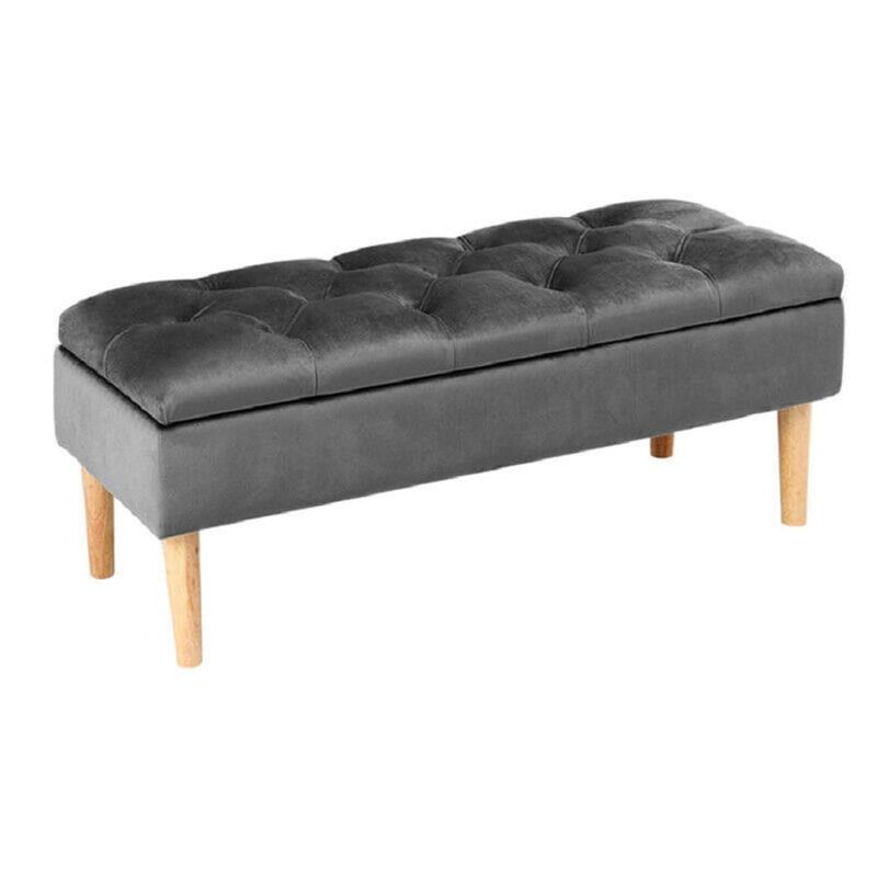 BANZAY - Puff Baul Sala Pie de Cama Capitoneado - Gris Oscuro