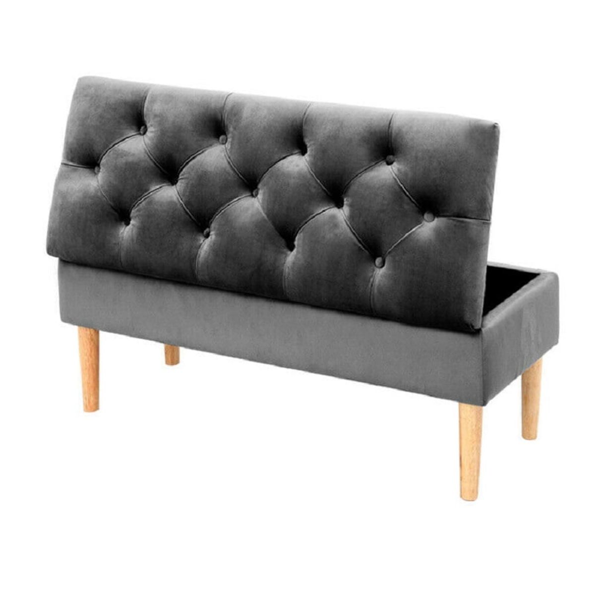 BANZAY - Puff Baúl 1 Puesto Microfibra Almacenamiento Patas Madera Capitoneado Banzay