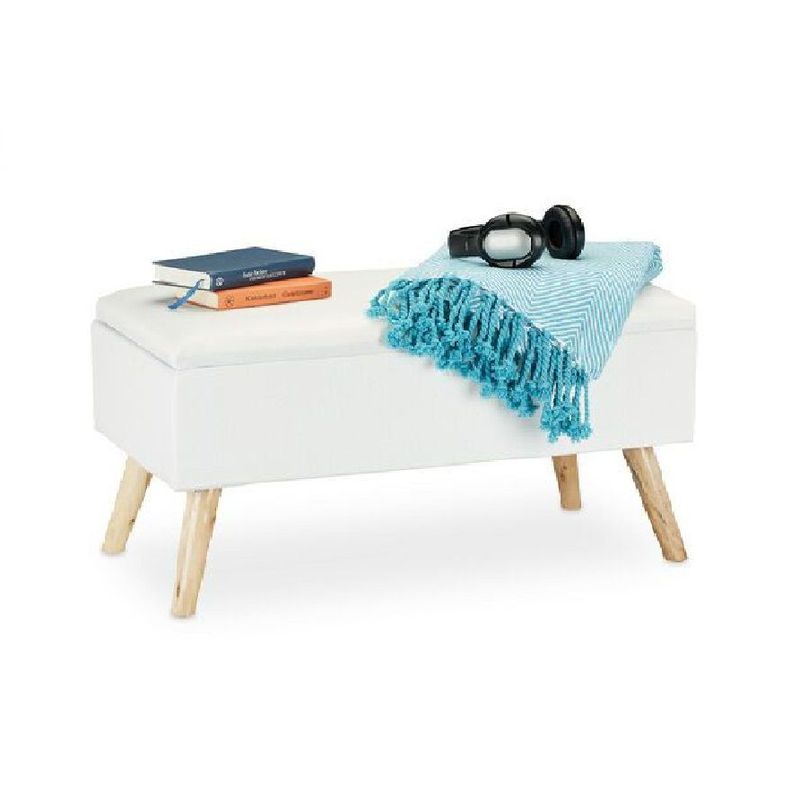 BANZAY - Puff Baul Sala o Pie de Cama Patas en Madera Natural - Marfil