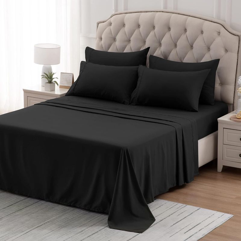 HAPPY BEAR - Juego Sabanas Queen Microfibra Negro Liso