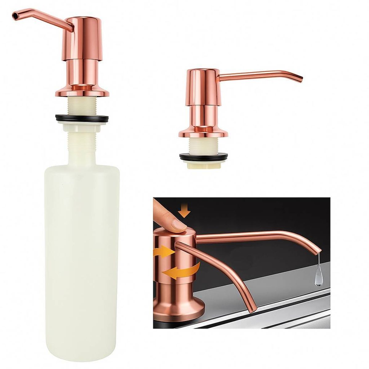 GENERICO - Dispensador Jabón 500ml Pico Oro Rosa Tm Cuerpo Abs Cocina