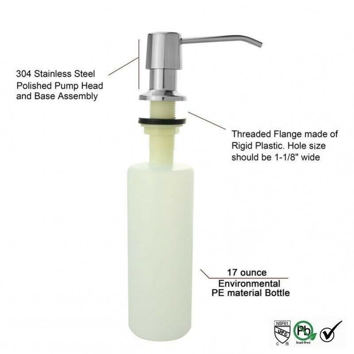 GENERICO - Dispensador Jabón 500ml Pico Acero Brillo Cuerpo Abs Cocina