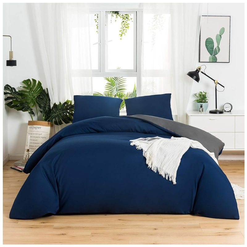 HAPPY BEAR - Funda Duvet Doble Microfibra Azul Gris Liso