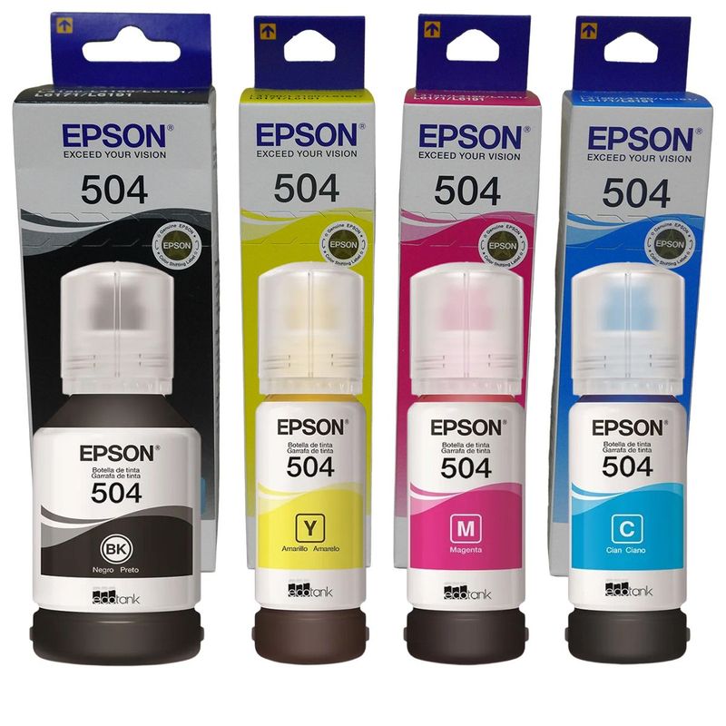 EPSON - Kit 4 Tintas 504 Originales Para Epson L4150 L4160 L6191 L6161 L6171