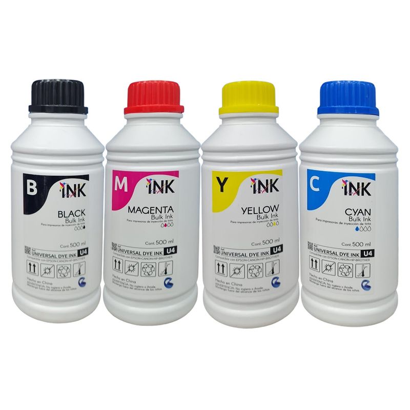 GENERICO - 4 Medios Litros Tinta Recargar Cartuchos O Rellenar Sistema Compatible con Marca Hp