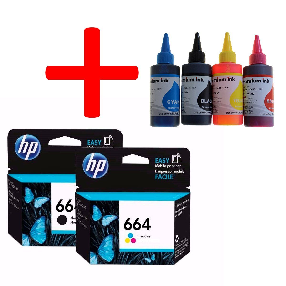 HEWLETT PACKARD - Combo Cartuchos 664 Originales Mas Tintas Para Deskjet 4535 3635 3775 4535