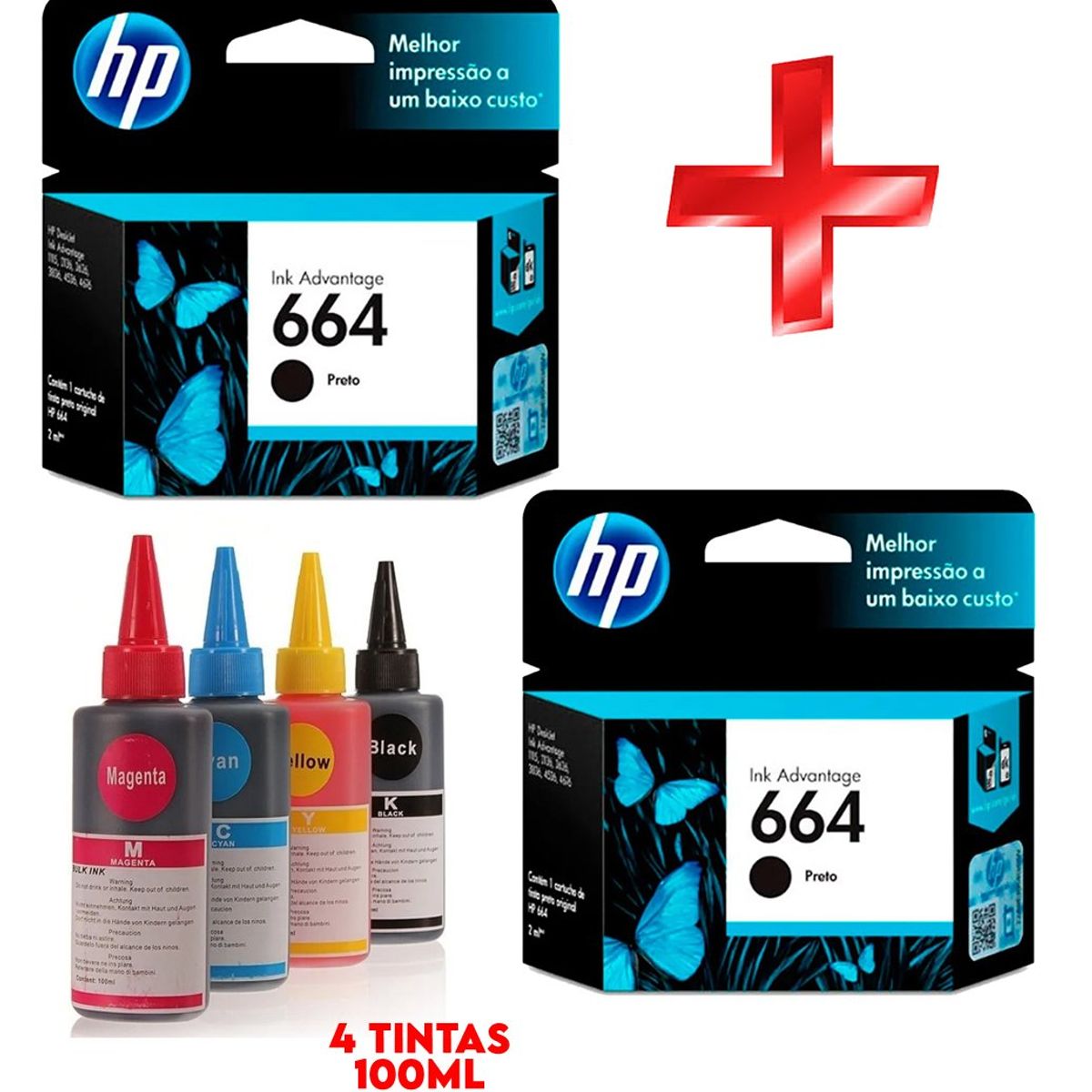 HEWLETT PACKARD - Combo Cartuchos 664 Originales Mas Tintas Para Deskjet 4535 3635 3775 4535
