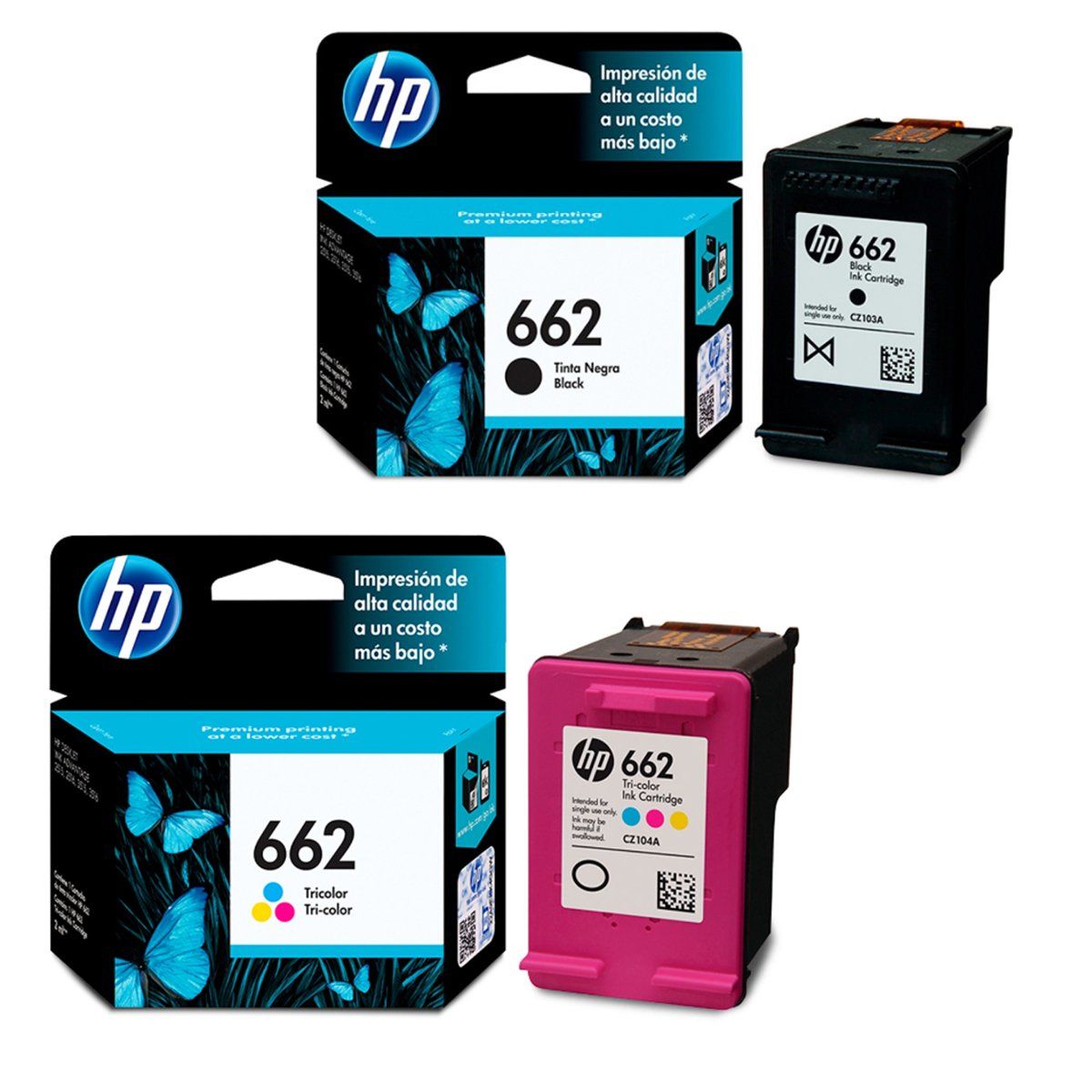 HEWLETT PACKARD - Cartuchos 662 + Tinta - Negro y Color Original Deskjet 1515 2515 2545