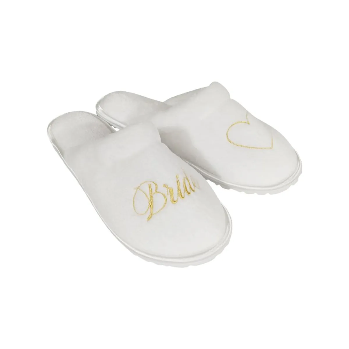 EMAAR HOMEWEAR - Pantuflas babuchas borde sateen blanco bordado dorado bride-corazón.