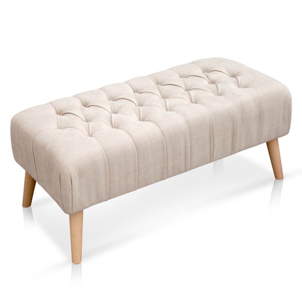 BANZAY - Banco Otomano patas en Madera Tela Pet-friendly - Marfil