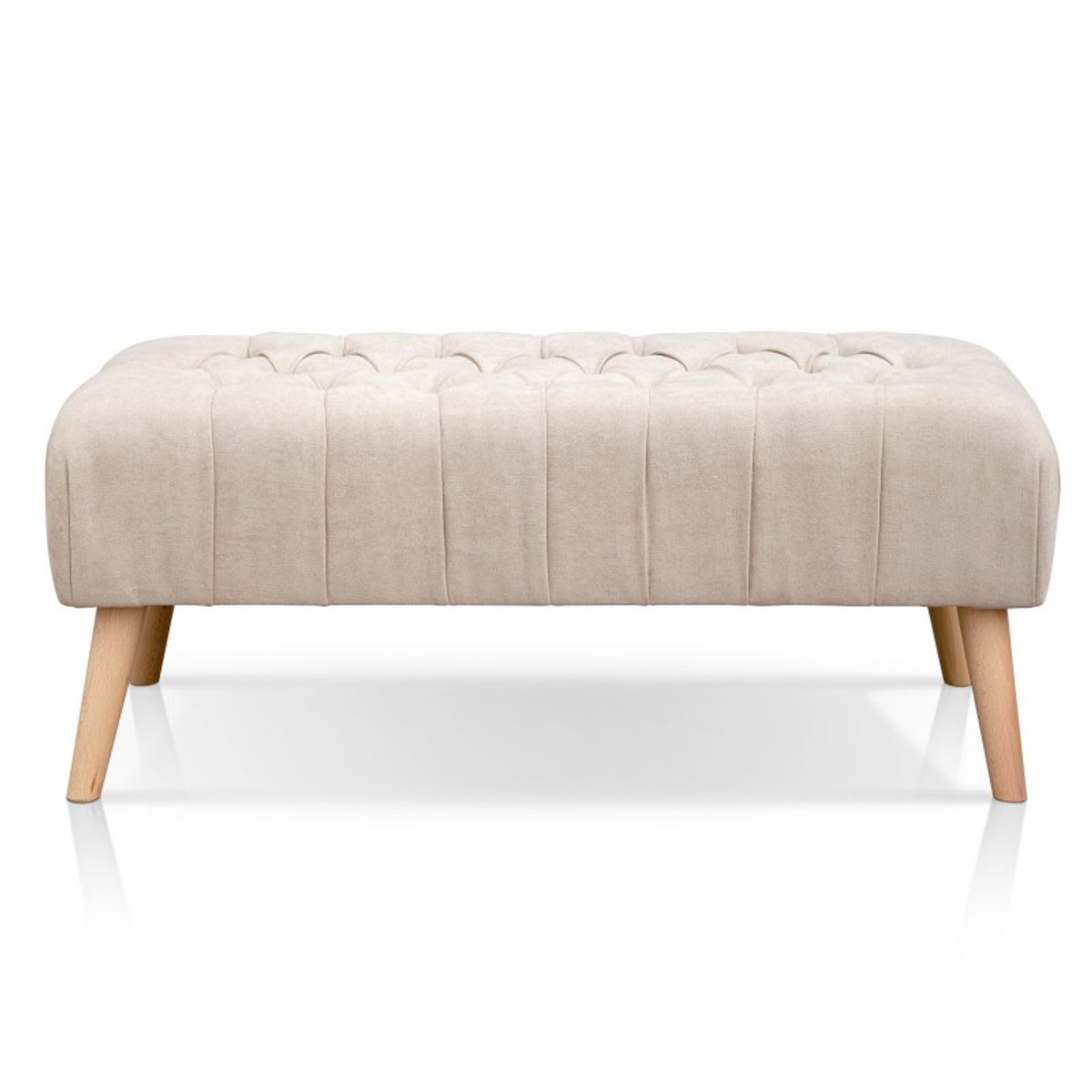 BANZAY - Banco Otomano patas en Madera Tela Pet-friendly - Marfil