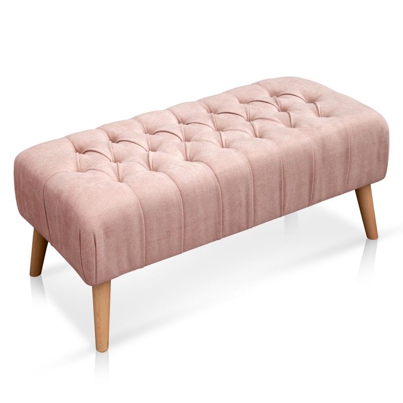 BANZAY - Banco Otomano Patas en Madera Tela Pet-friendly - Rosado
