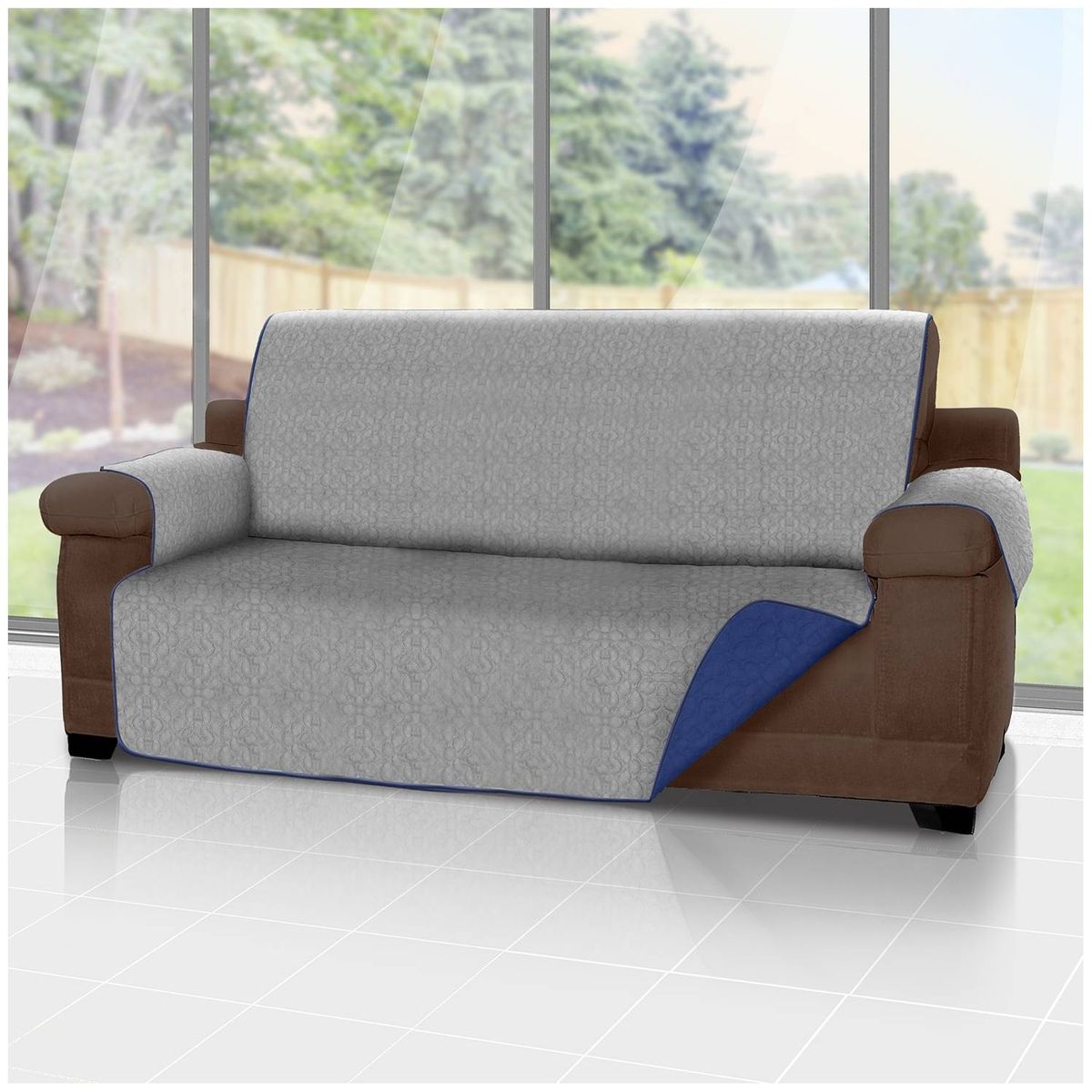 ENERGY PLUS - Forro protector de sofá y muebles reversible azul 3 Puestos
