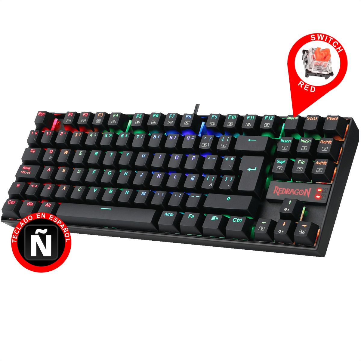 REDRAGON - Teclado Gamer Mecánico Redragon K552 Kumara Iluminación RGB Switch Red