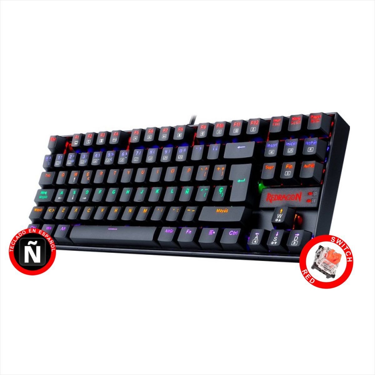REDRAGON - Teclado Gamer Mecánico Redragon K552-KR-SP Kumara 2 / Switch Red