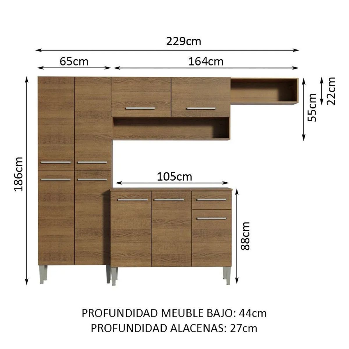 MADESA - Cocina Integral Emilly Top 2.30 Metros Marrón