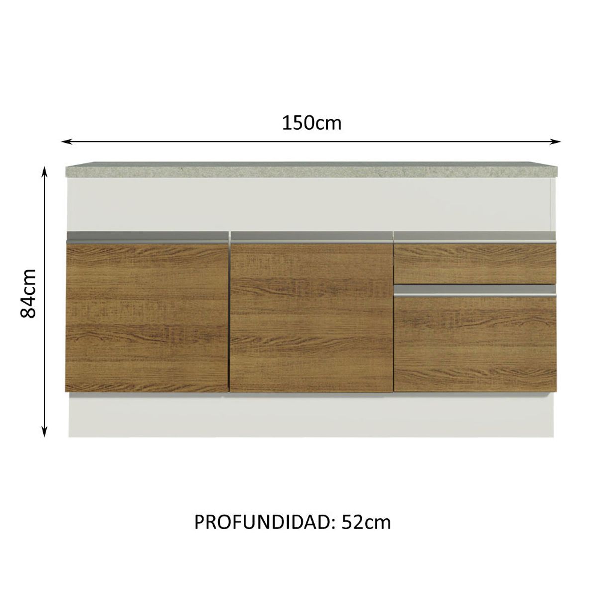 MADESA - Mueble de Cocina Bajo Glamy 1.50 m 2 Puertas 2 Cajones con Encimera