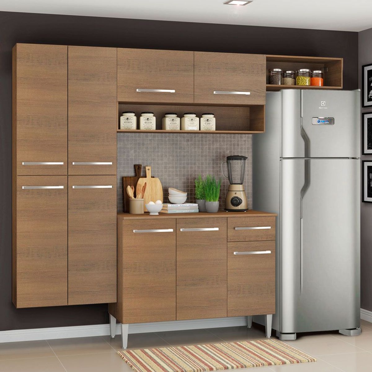 MADESA - Cocina Integral Emilly Fit 2.30 Metros Marrón