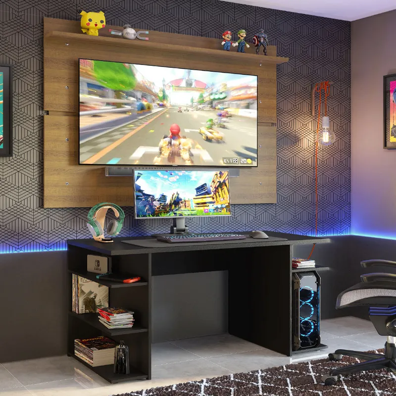 MADESA - Escritorio Gamer Moderno + Panel para TV Hasta 65 Pulgadas