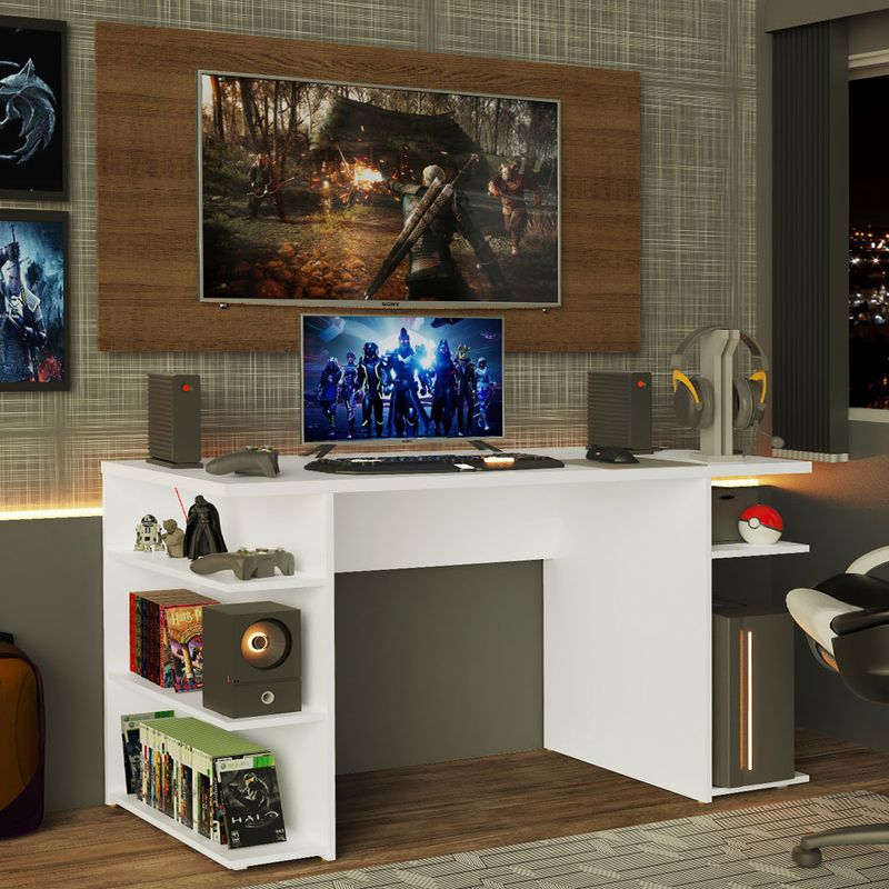 MADESA - Escritorio Gamer Moderno + Panel para TV Hasta 50 Pulgadas