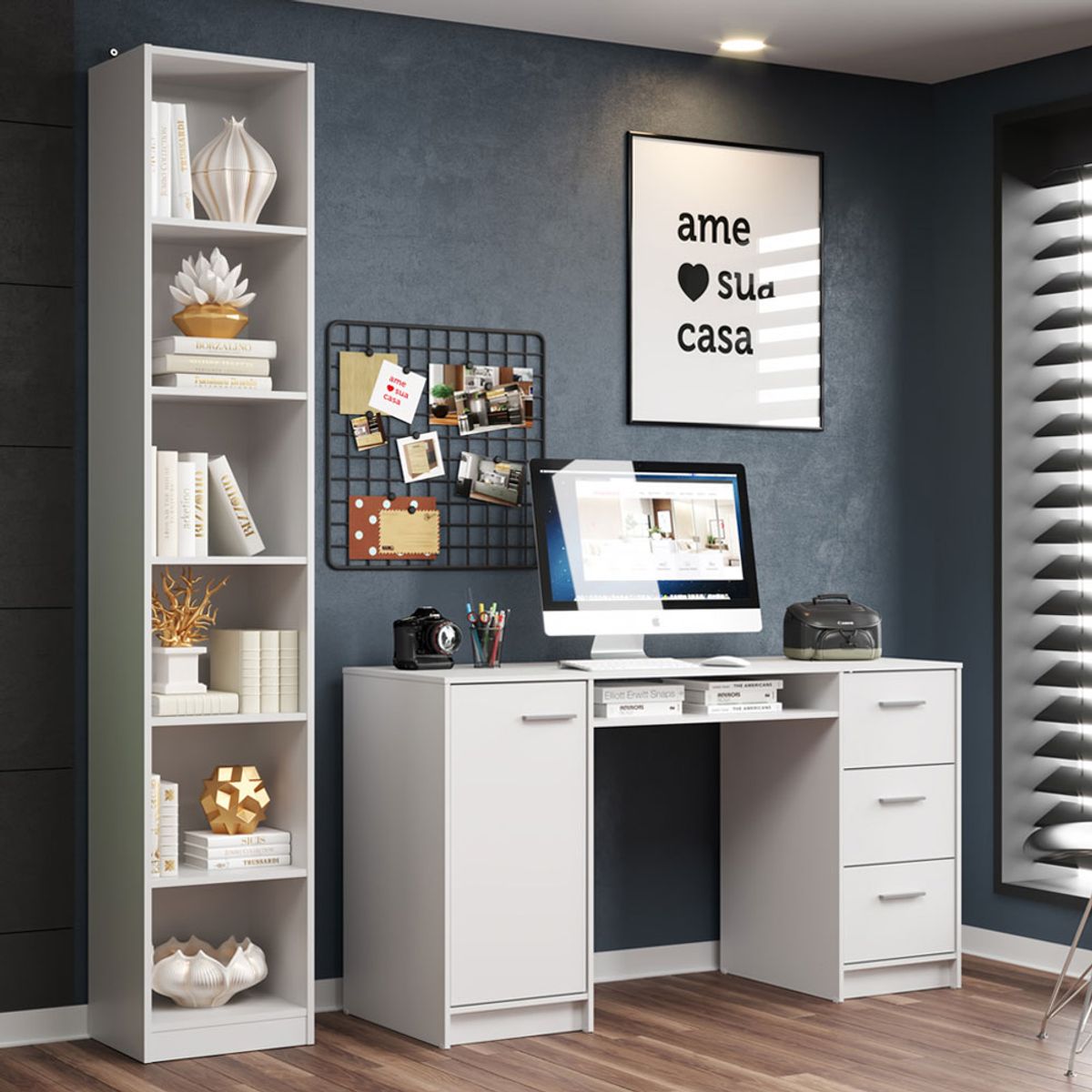 MADESA - Escritorio de Oficina Alaska + Mueble Estante Librero