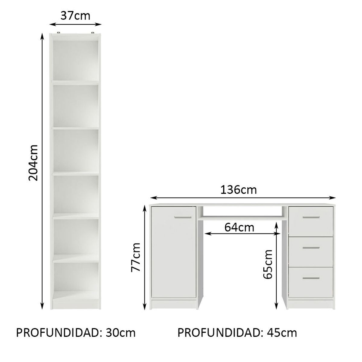 MADESA - Escritorio de Oficina Alaska + Mueble Estante Librero