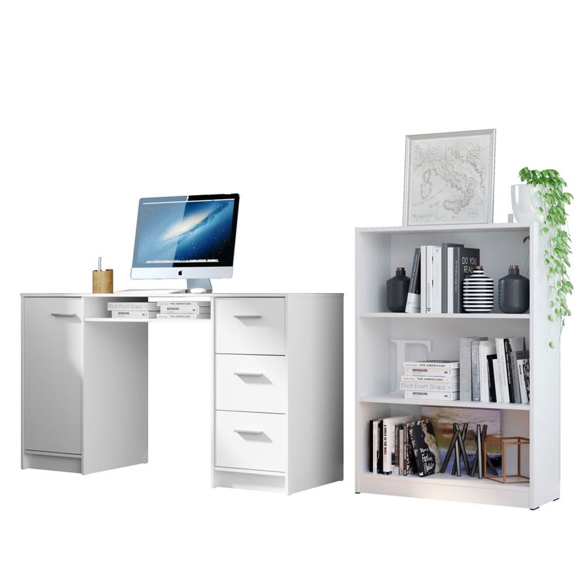 MADESA - Escritorio de Oficina Alaska + Mueble Estante Librero