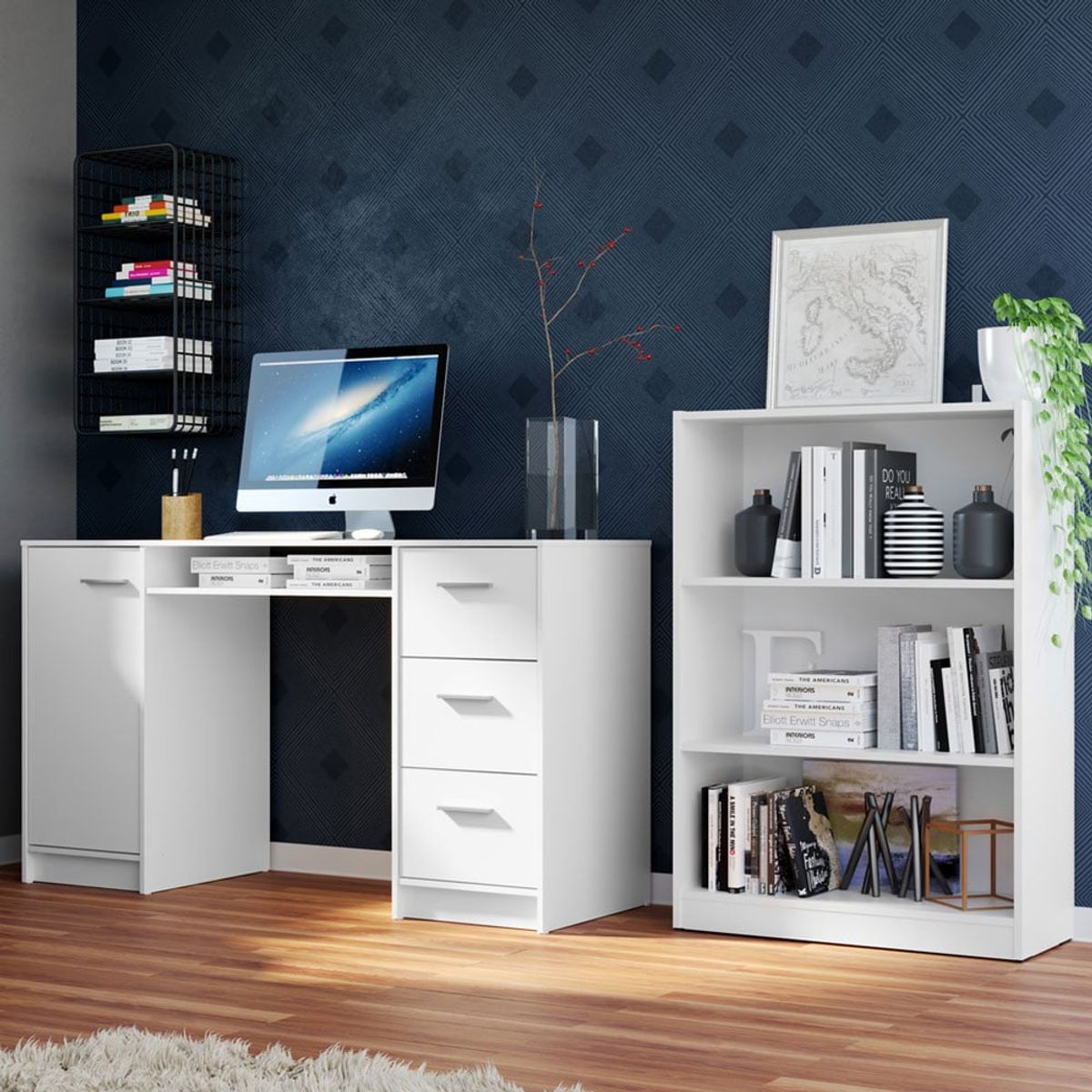 MADESA - Escritorio de Oficina Alaska + Mueble Estante Librero