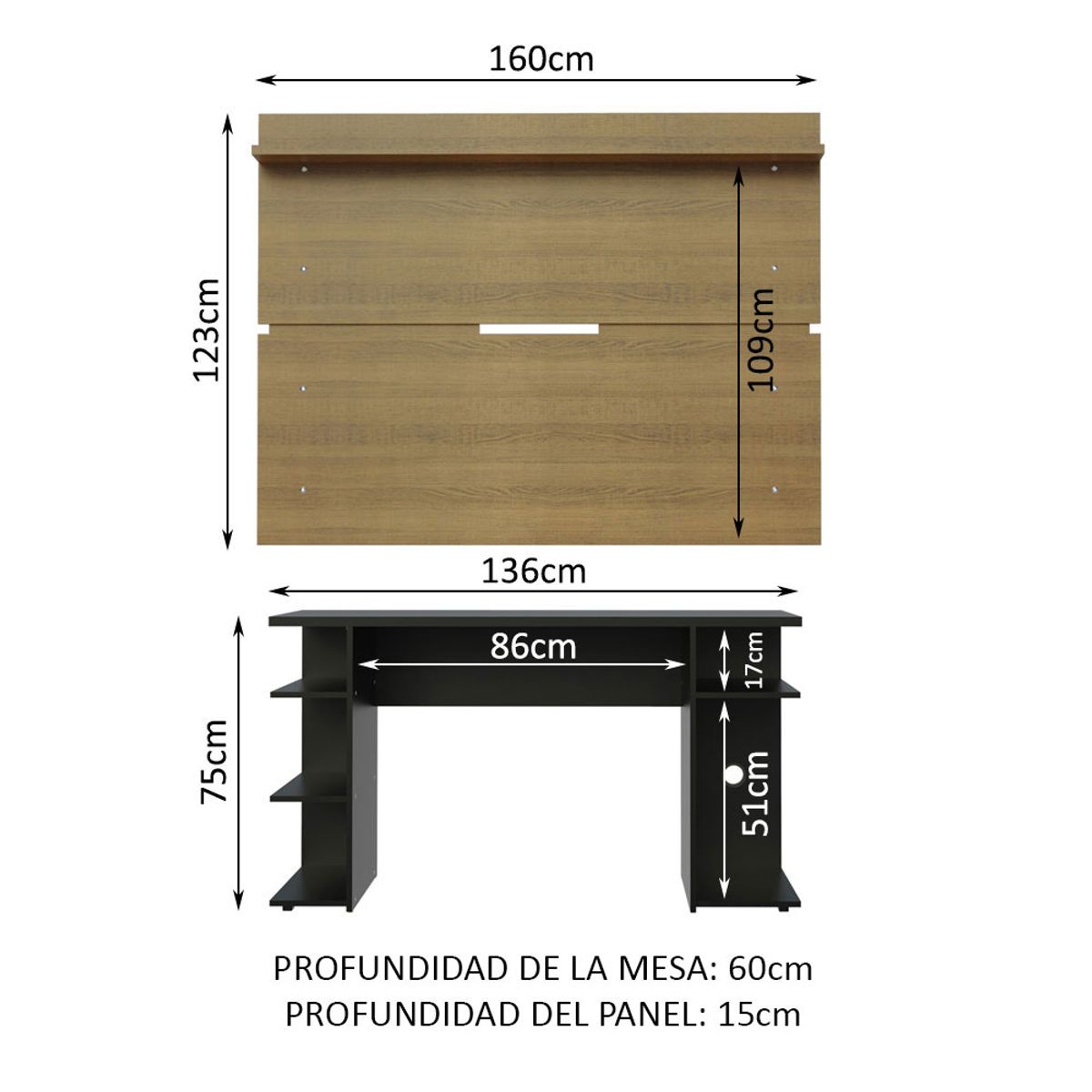 MADESA - Escritorio Gamer Moderno + Panel para TV Hasta 65 Pulgadas