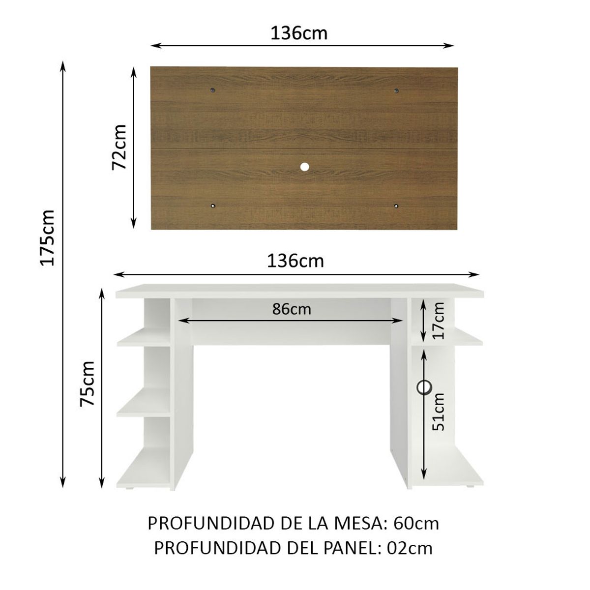 MADESA - Escritorio Gamer Moderno + Panel para TV Hasta 50 Pulgadas