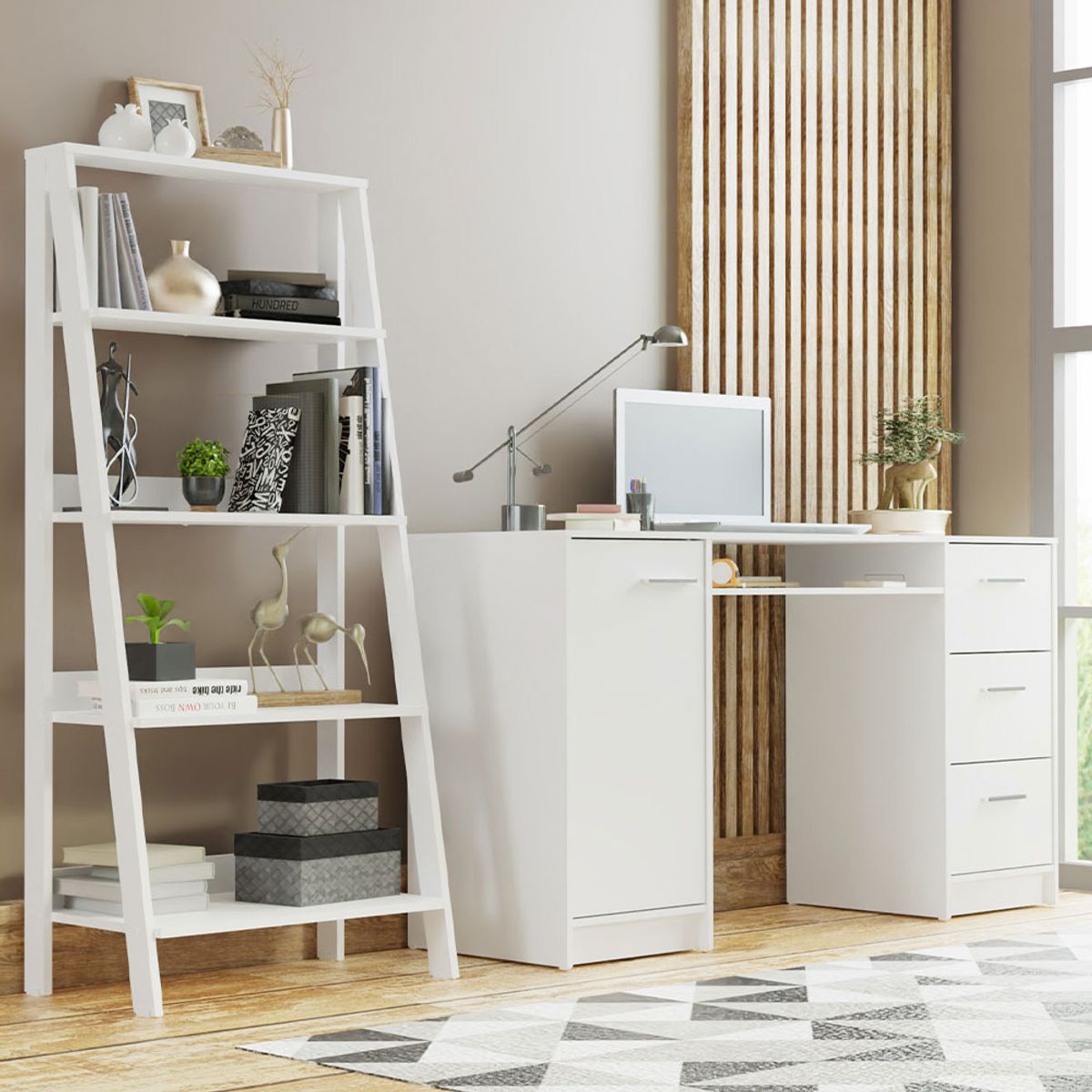 MADESA - Escritorio de Oficina Alaska + Mueble Estante Librero