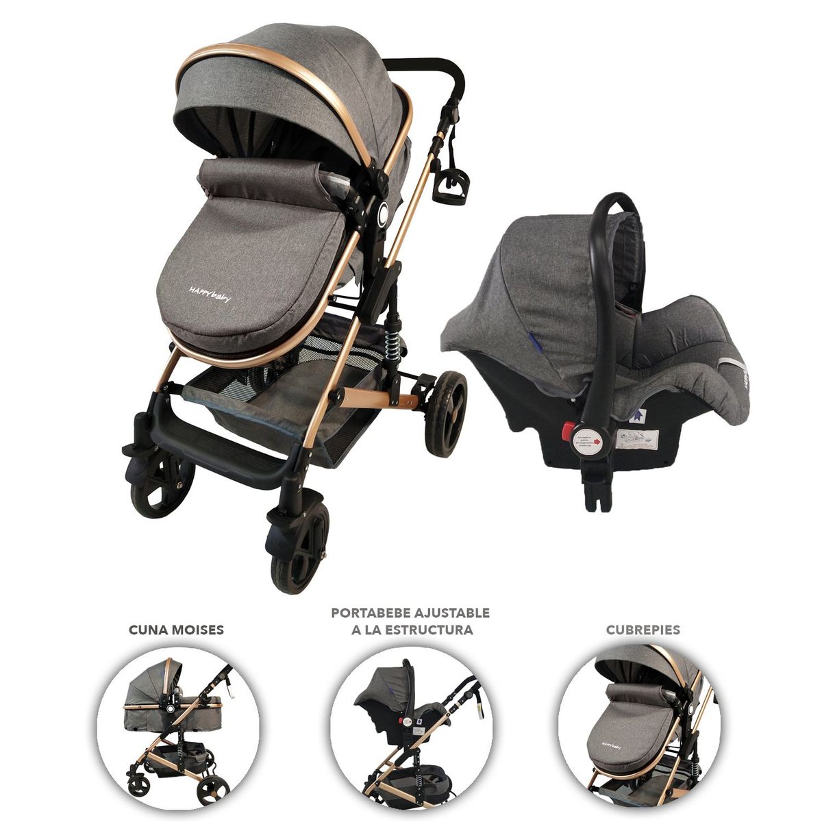 HAPPY BABY - Coche bebe moises happy baby ts gris fj