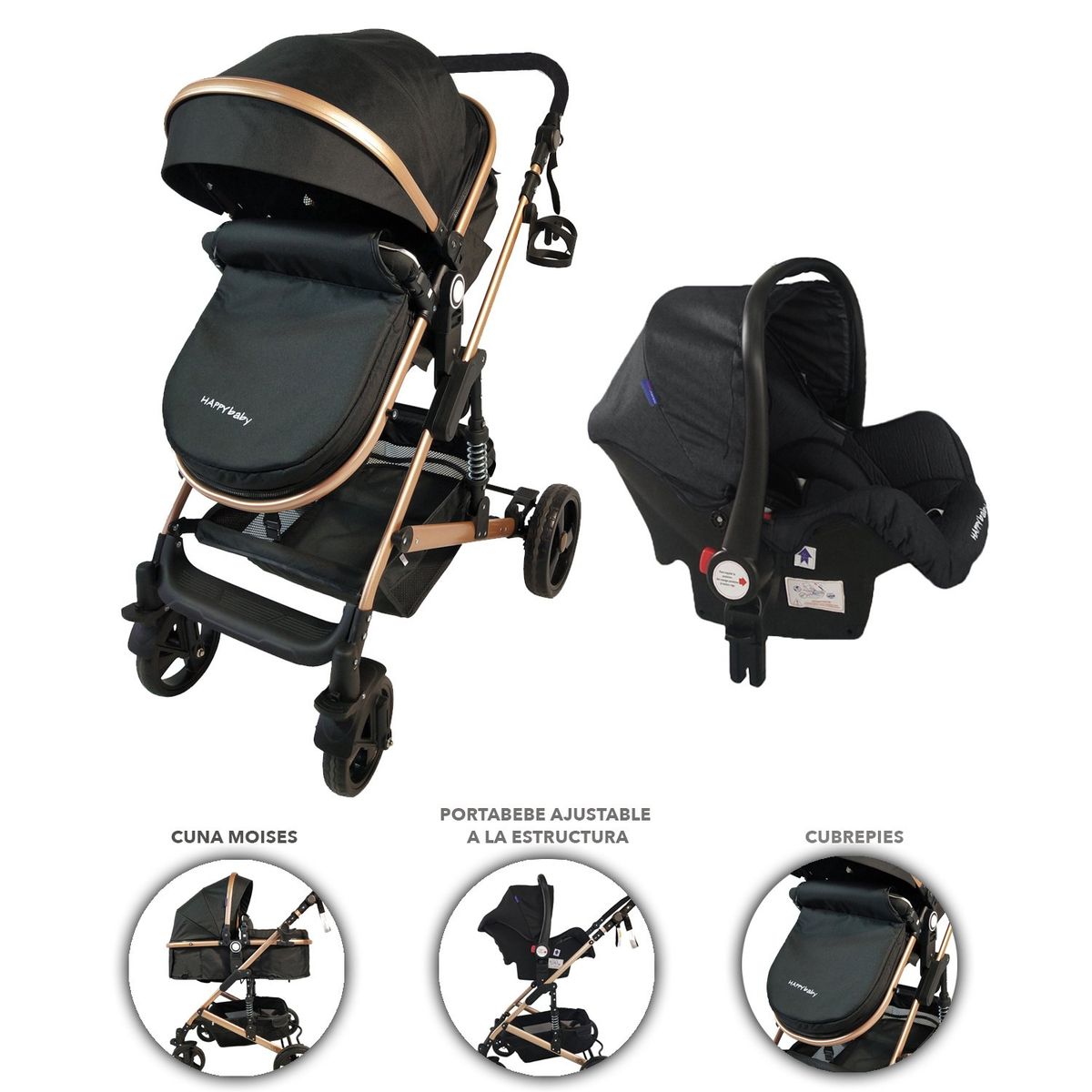 HAPPY BABY - Coche Bebe Moises Happy Baby FJ Negro
