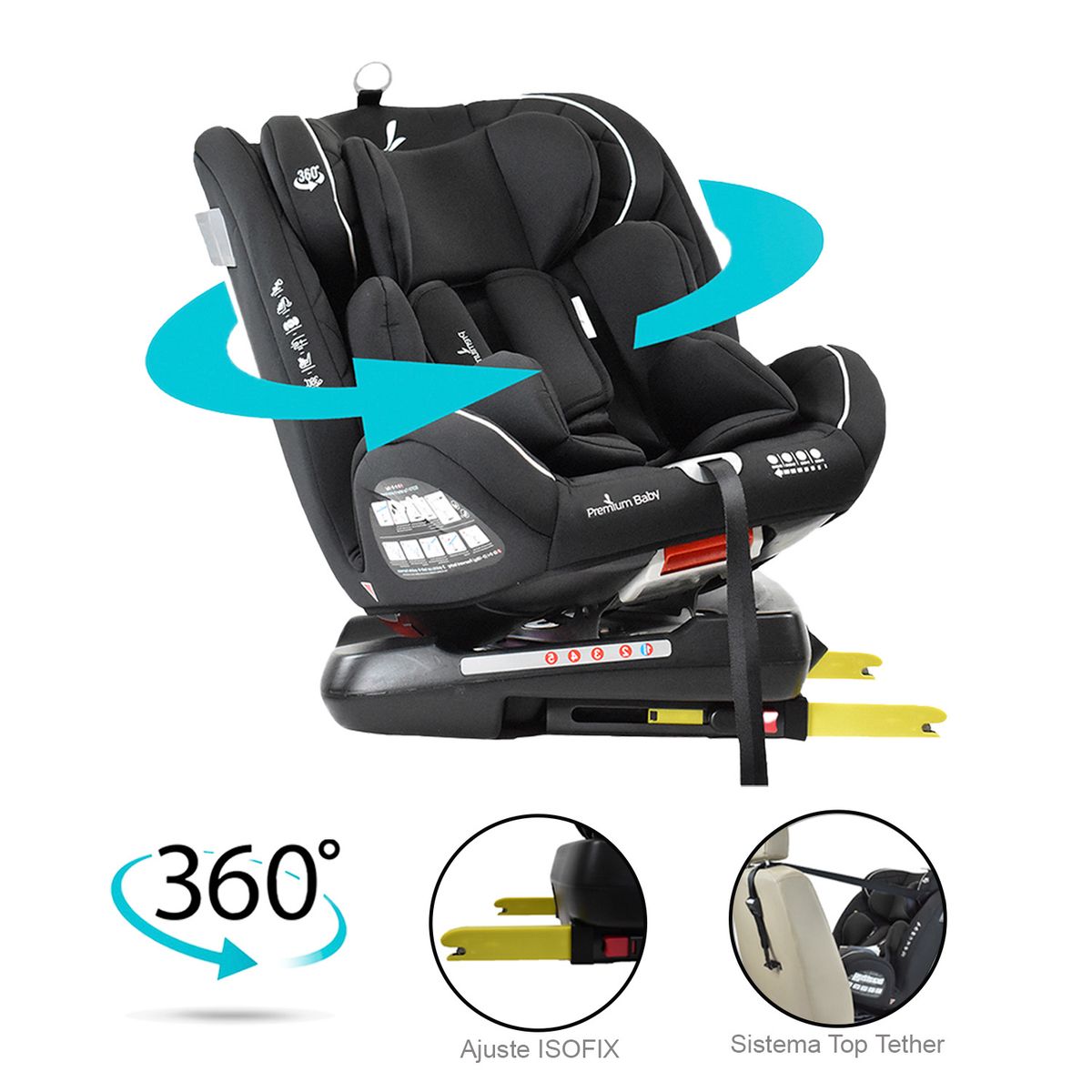 PREMIUM BABY - Silla carro bebe eos 360° negro premium baby
