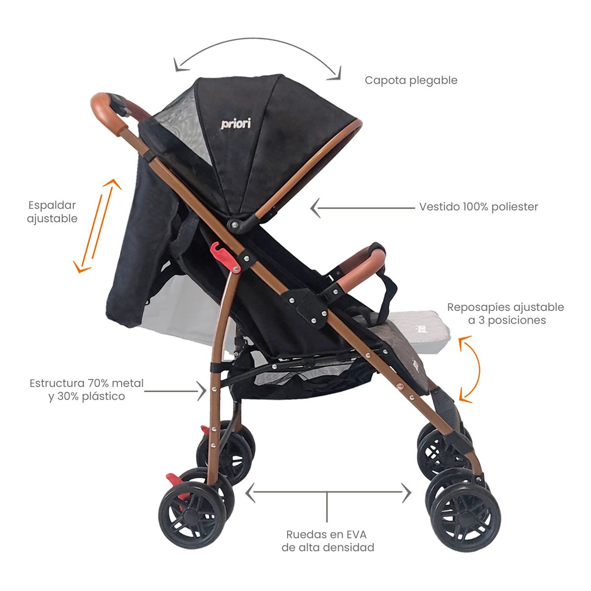 PRIORI - Coche bebe paseador priori Park-Negro