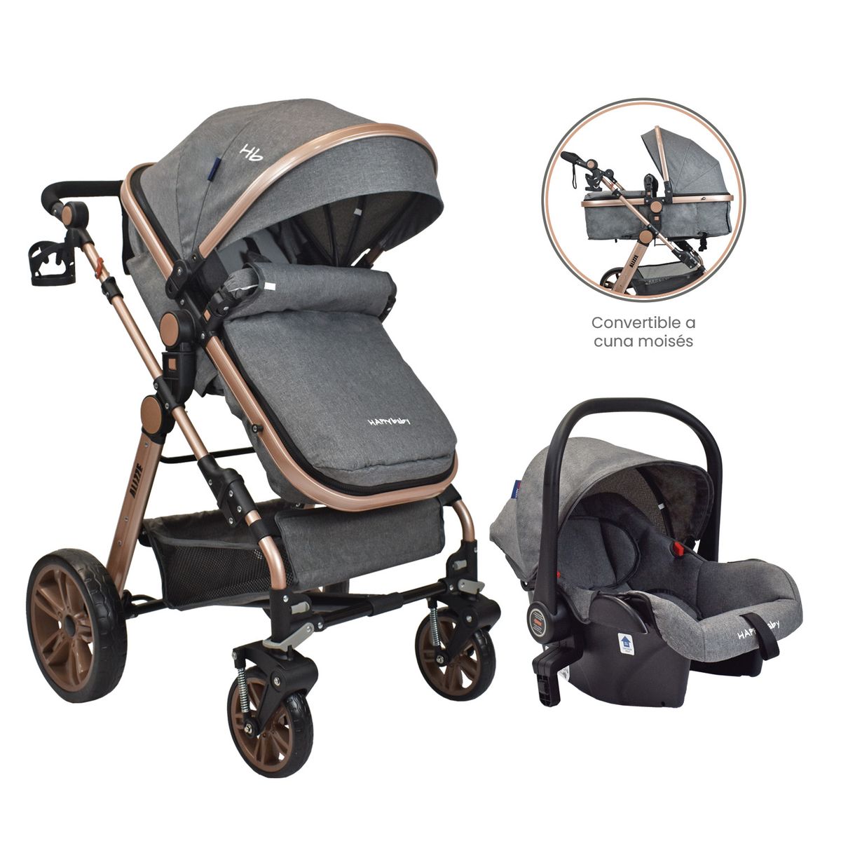 HAPPY BABY - Coche de paseo Happy Baby Travel System Alizze Gris