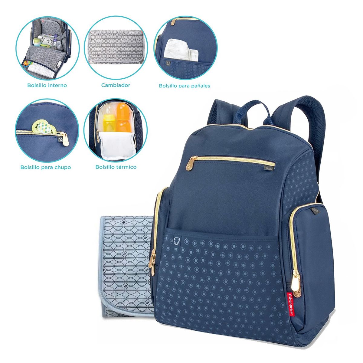 FISHER PRICE - Pañalera morral bebe fisher price dfp9003 azul