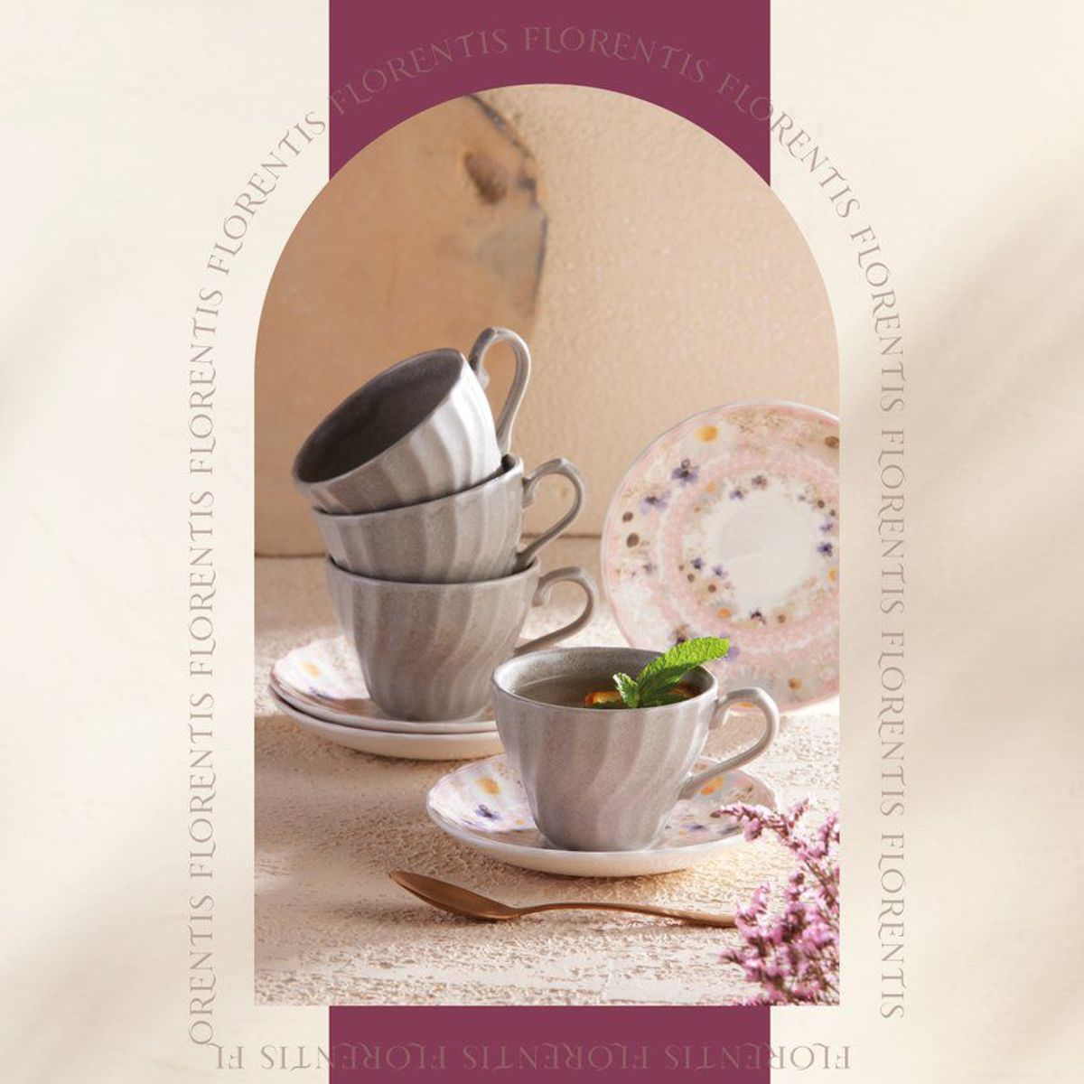 CORONA - Set de té florentis 4 puestos 8 piezas 249.6ml sl154h030108