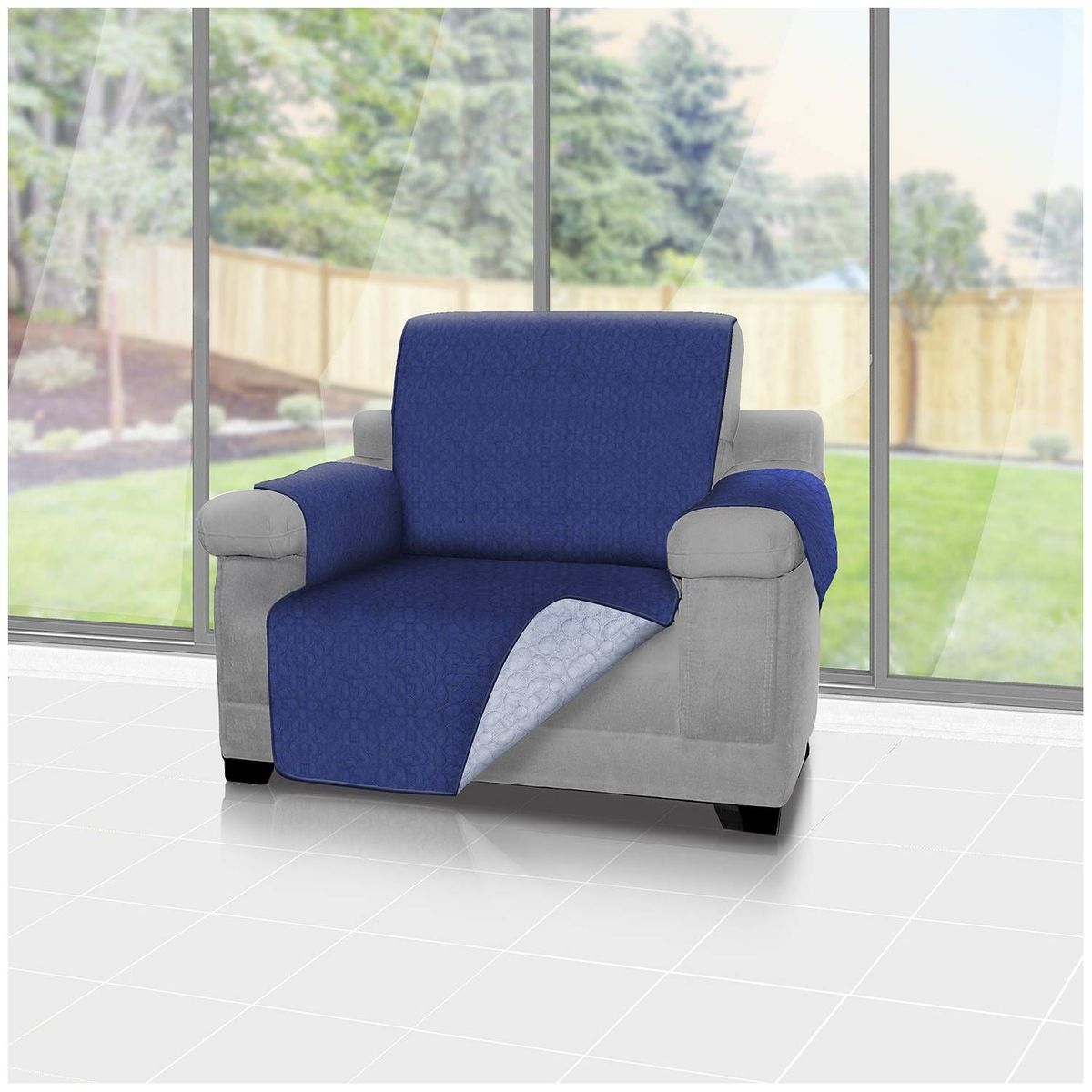 ENERGY PLUS - Forro protector de sofá y muebles reversible azul 1 puesto
