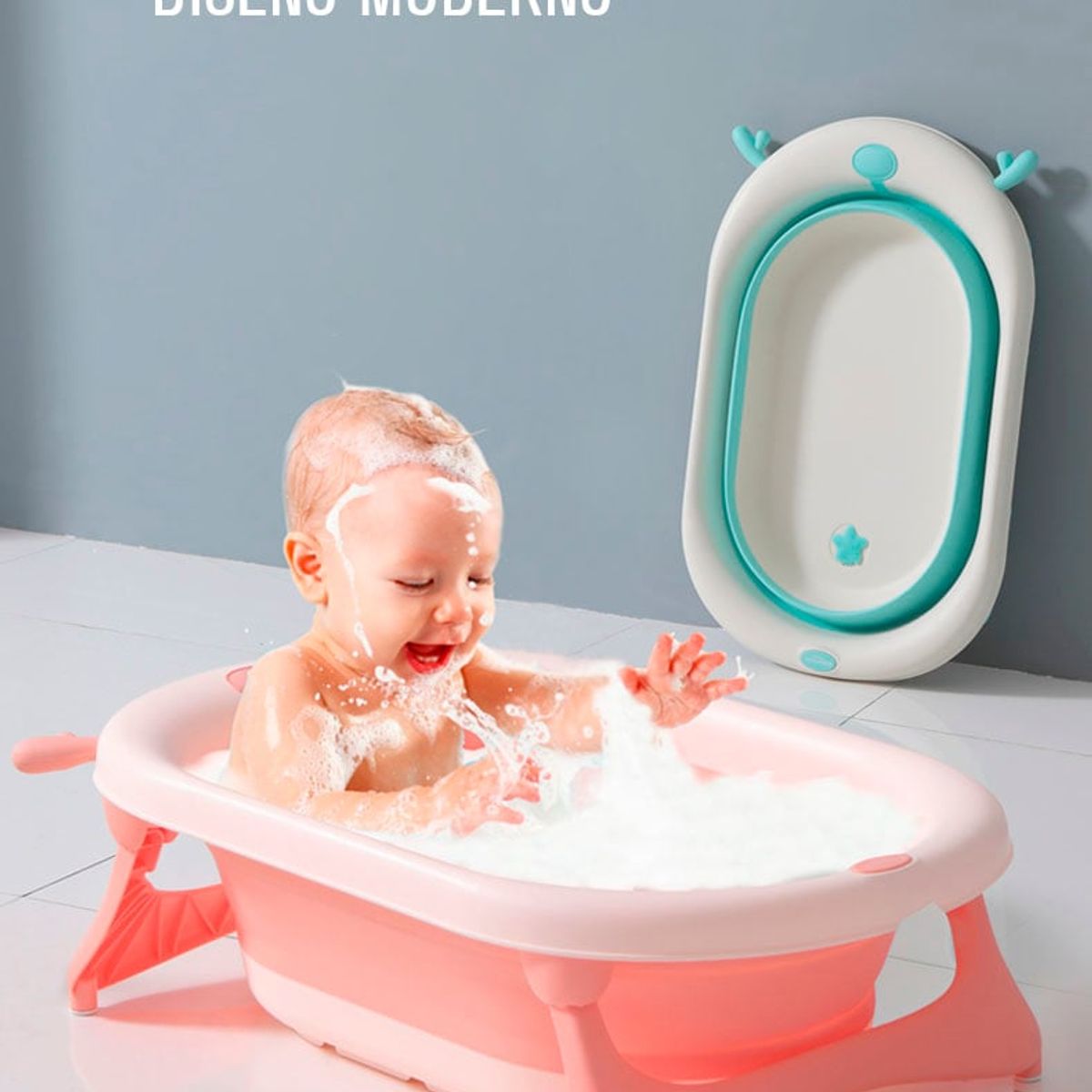 INDUHOGAR - Bañera tina para bebe plegable con indicador de temperatura
