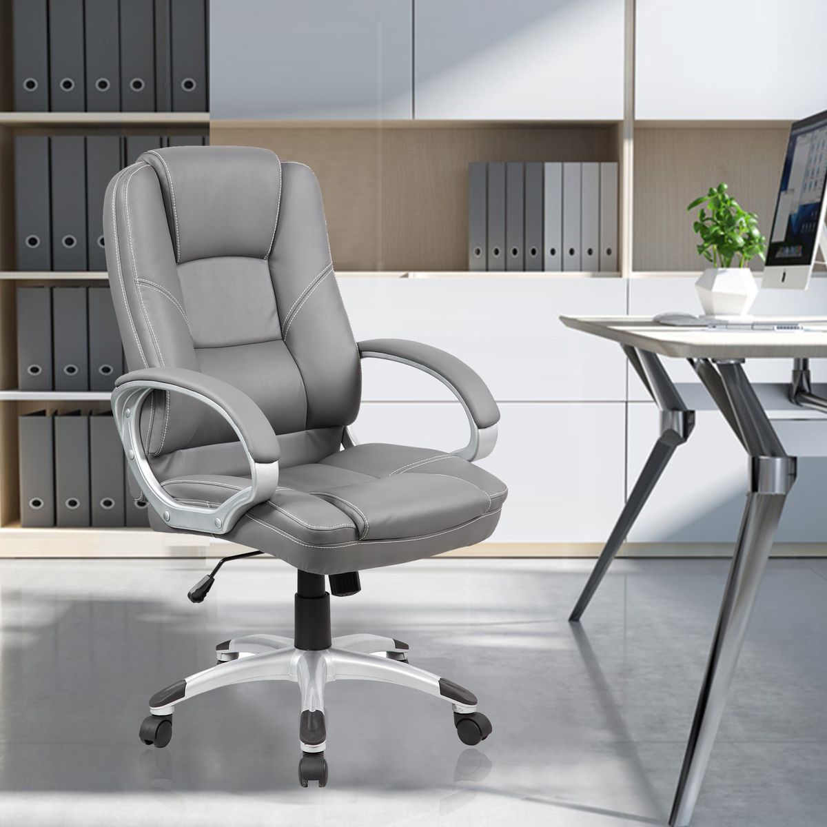 AKIVOY - Silla de Oficina Gerencial en Cuero Color Gris