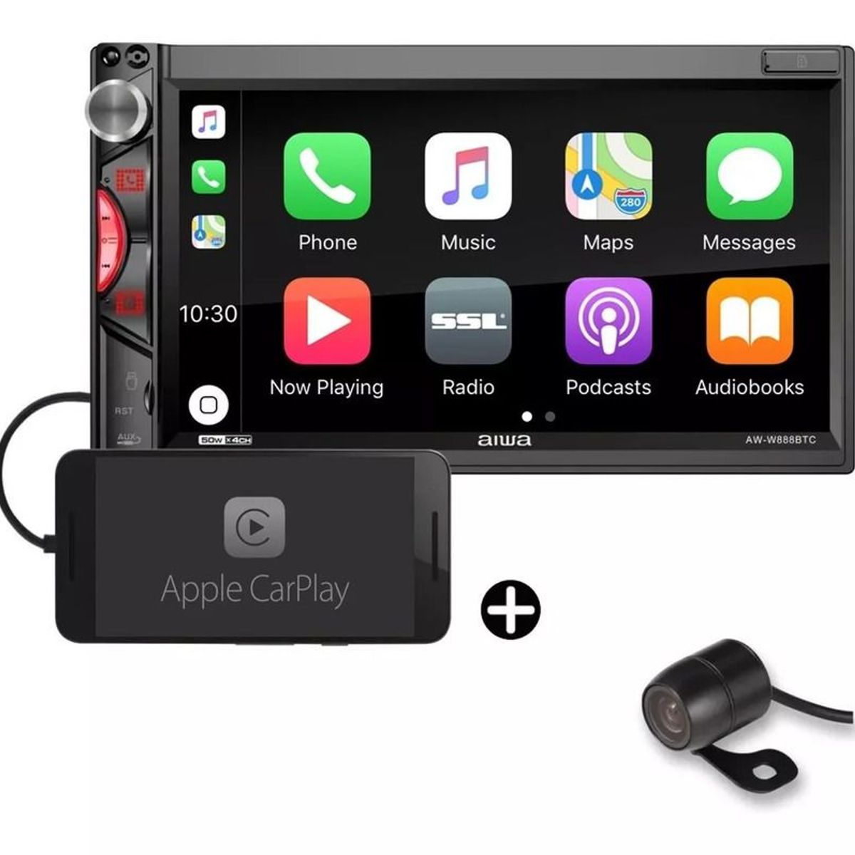 AIWA - Radio Carro Pantalla Tactil Mirrorlink Carplay y Camara Aiwa AW-888BTC