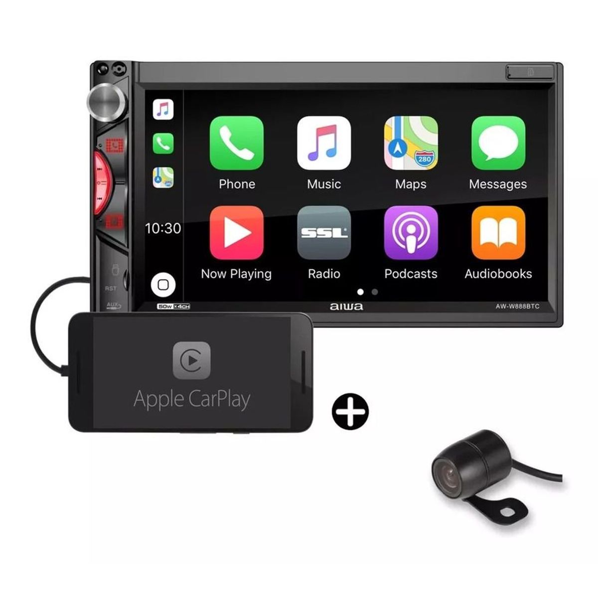 AIWA - Radio Carro Pantalla Tactil Mirrorlink Carplay y Camara Aiwa AW-888BTC